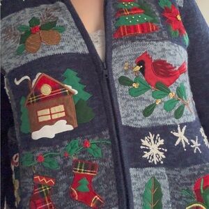 Festive Holiday Cardigan with Embroidered Designs